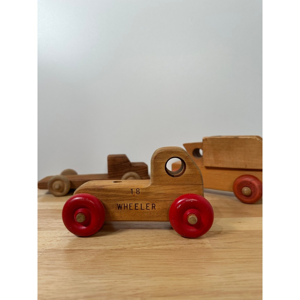 Vintage Rascal Toys Handcrafted Redwood Wooden Truck Set Brown Red Nursery